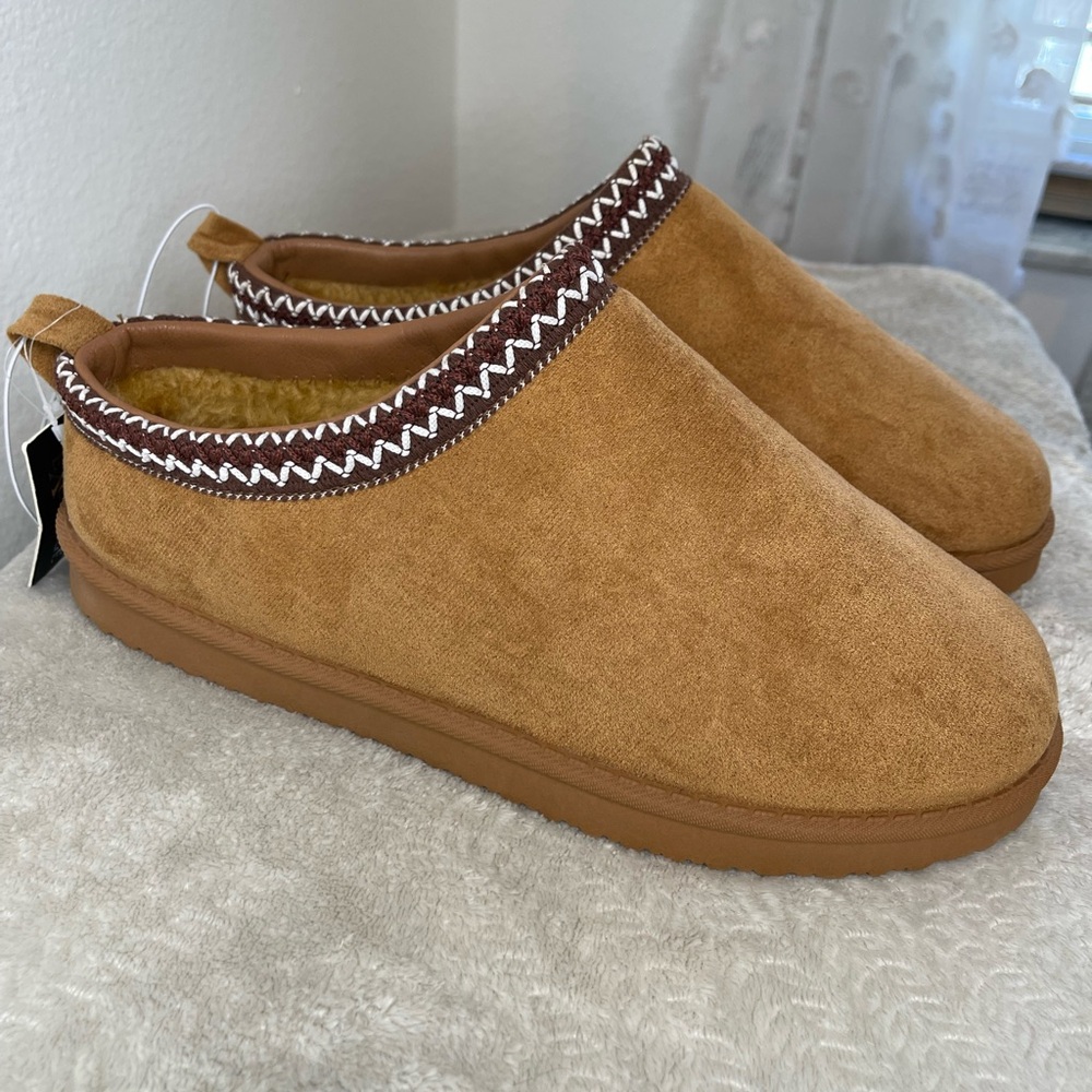American Exchange Mens Chaz-M Chestnut Faux‎ Suede Fur Lined Slippers Size 10
